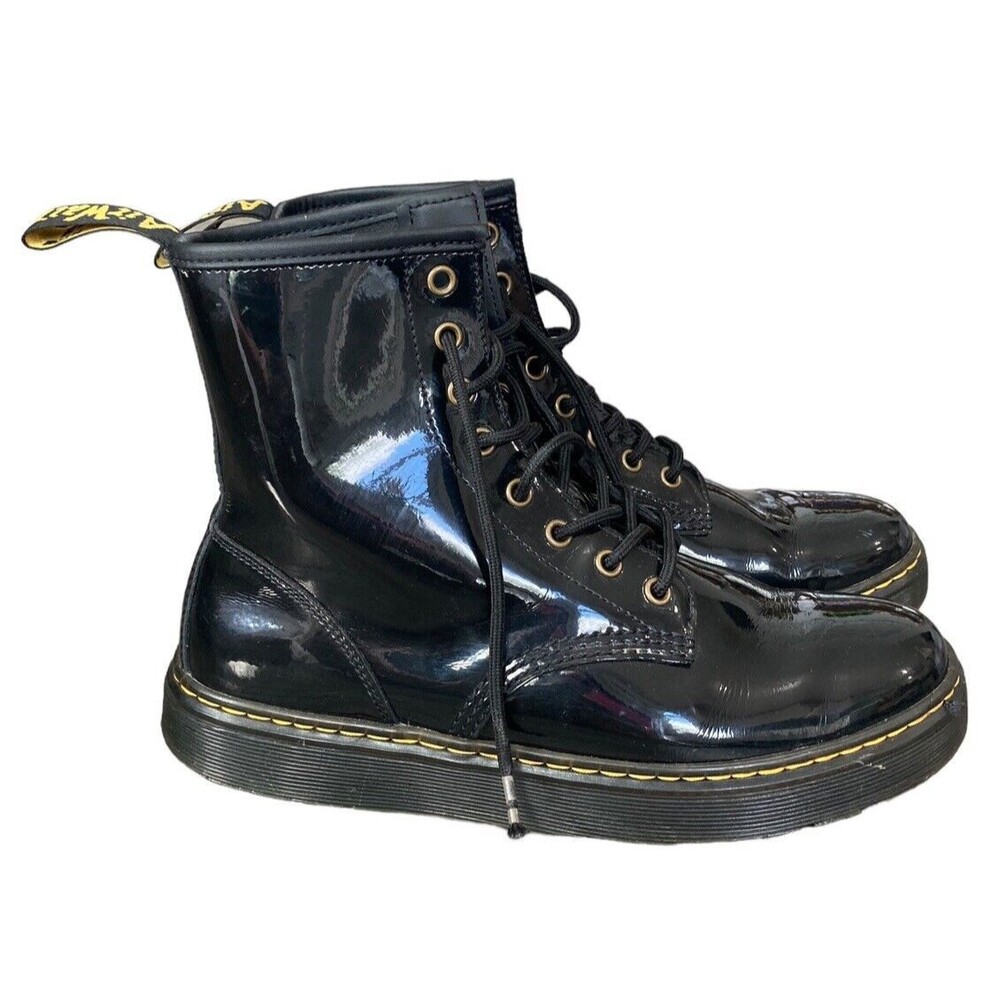 Dr Martens Zavala Black Patent Leather Combat Boots Size 9 Men 10 Women